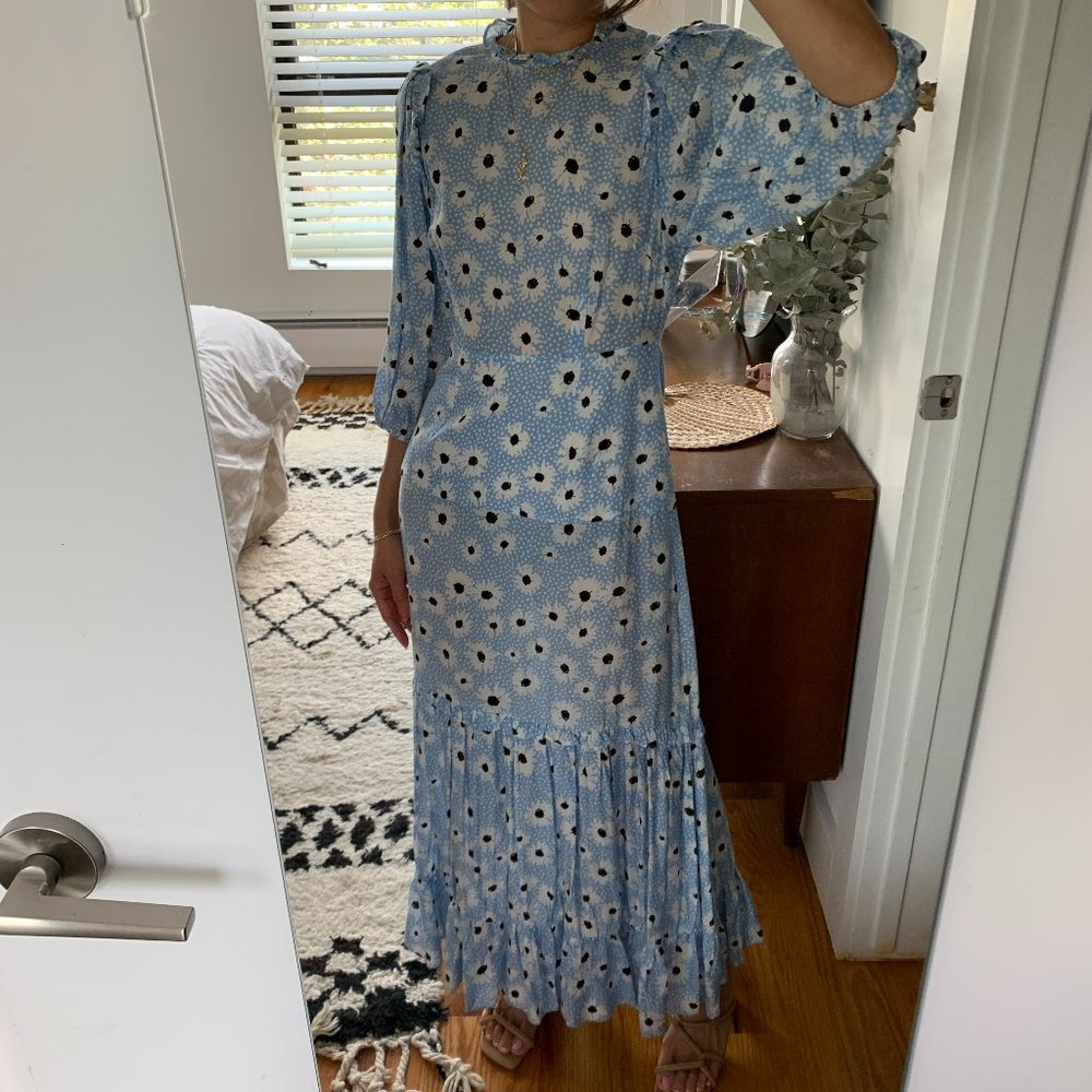 RIXO Monet Blue Floral Maxi Dress, XXS